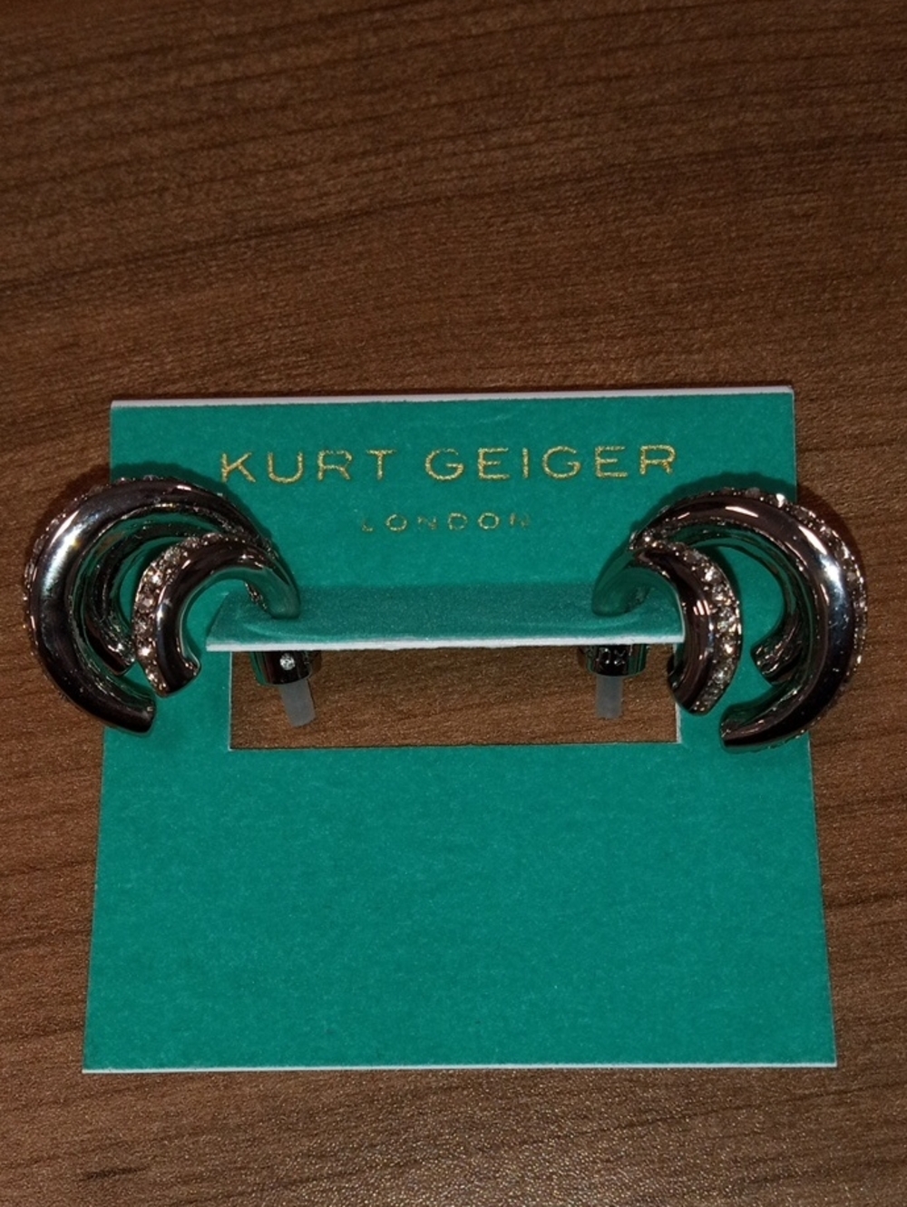 Kurt Geiger Silver Crystal Triple-Arc Clip Earrings - Picture 3 of 3